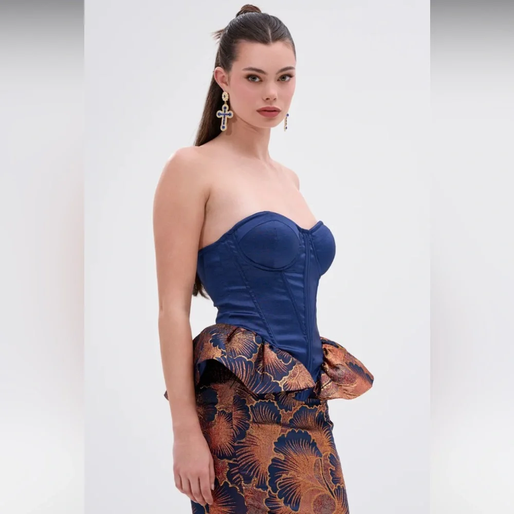AKIRA Lady Lux Brocade Corset Top & Bubble Hem Midi Skirt Set - Picture 5 of 14
